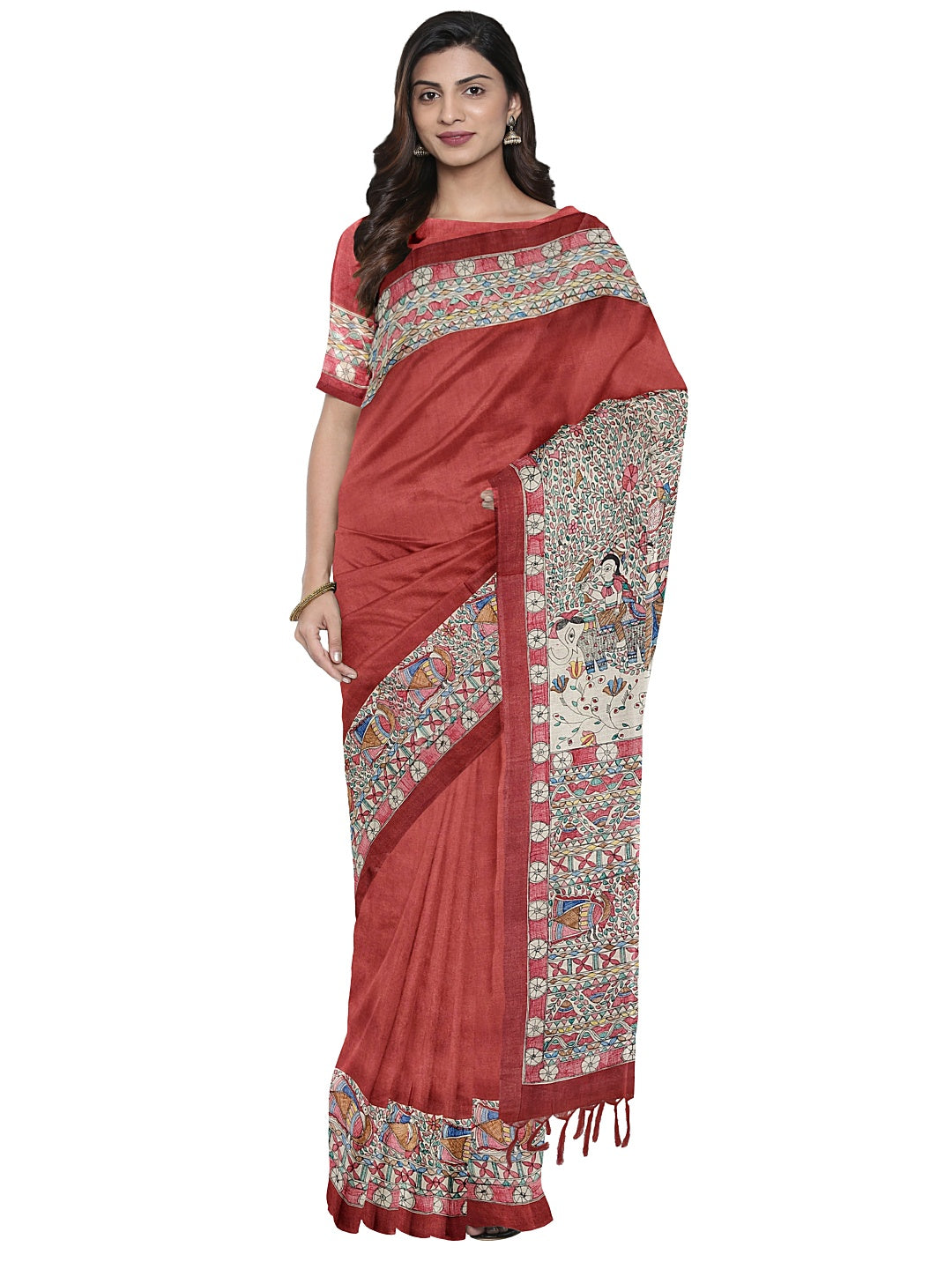 Handpainted Madhubani Saree on Tussar Munga Silk – “Doli ka Haar”